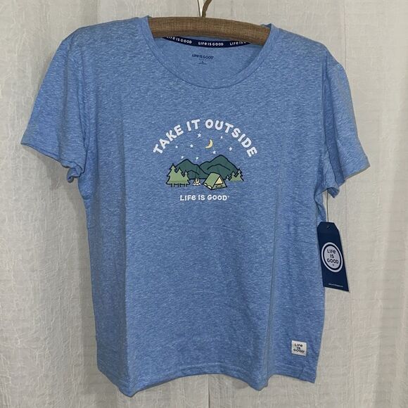 Life is Good TAKE IT OUTSIDE Blue 2 Piece Sleep Shirt & Shorts PJ Set - Picture 8 of 16